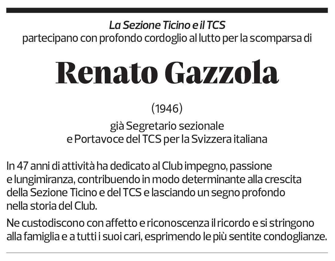 Annuncio funebre Renato Gazzola