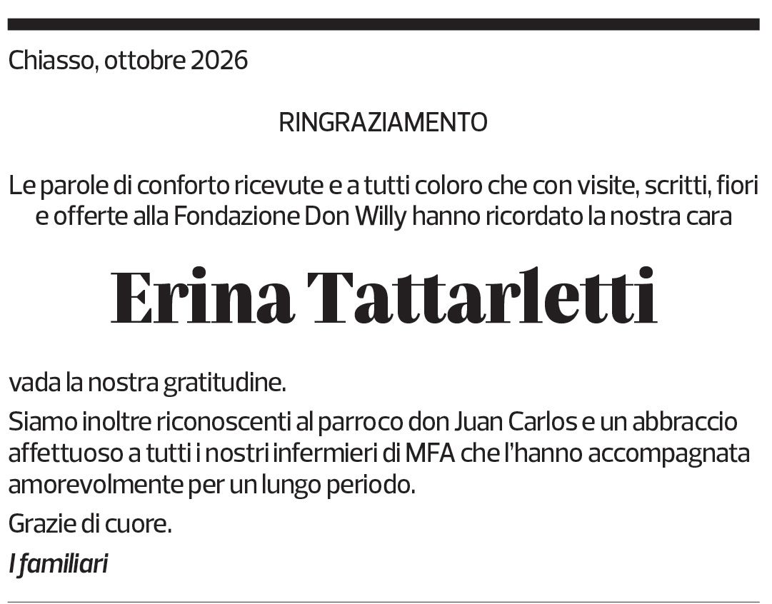 Annuncio funebre Erina Tattarletti
